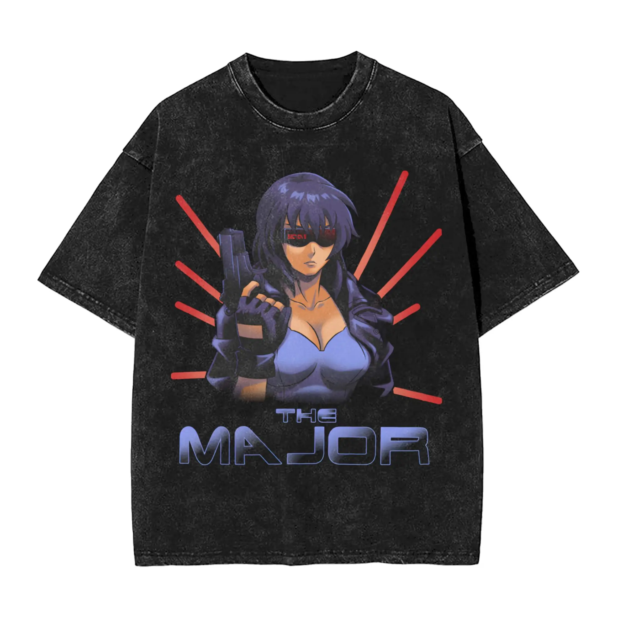 Washed T Shirt The Major GHOST IN THE SHELL Hip Hop Vintage T-Shirts Harajuku Streetwear Short Sleeve Summer Tops Tees Men Women