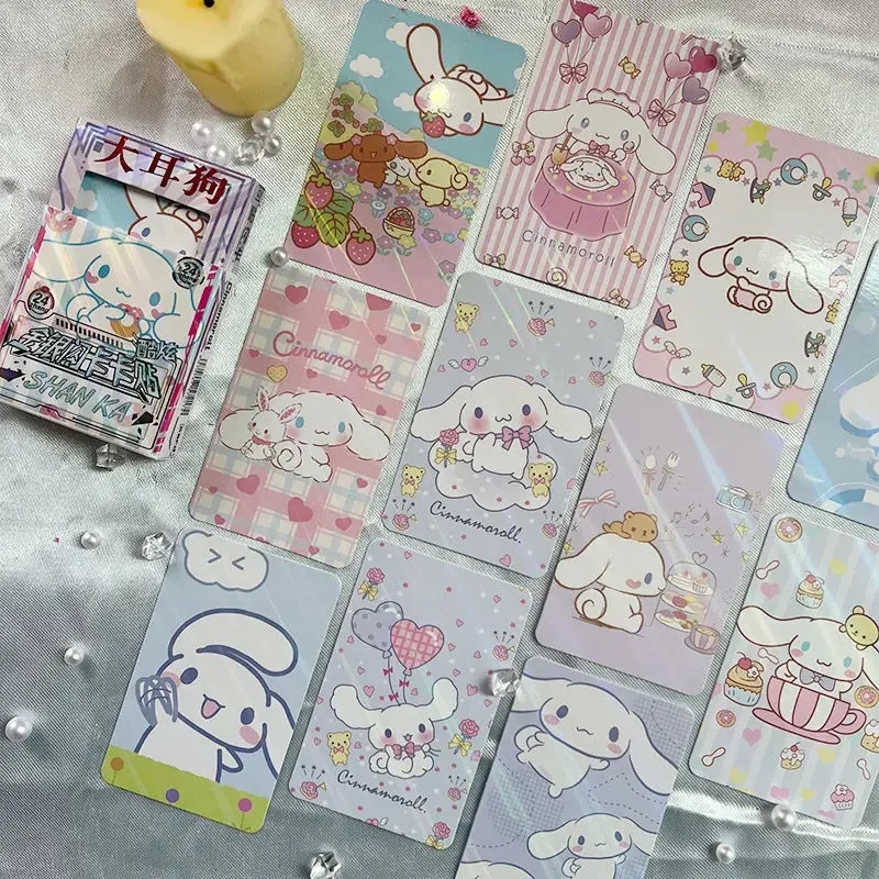 24Pcs/Set Kawaii Sanrio Small Business Cards Gold Silver Flash Card Cinnamoroll Kuromi Hello Kitty Cute Cards Waterproof Gift