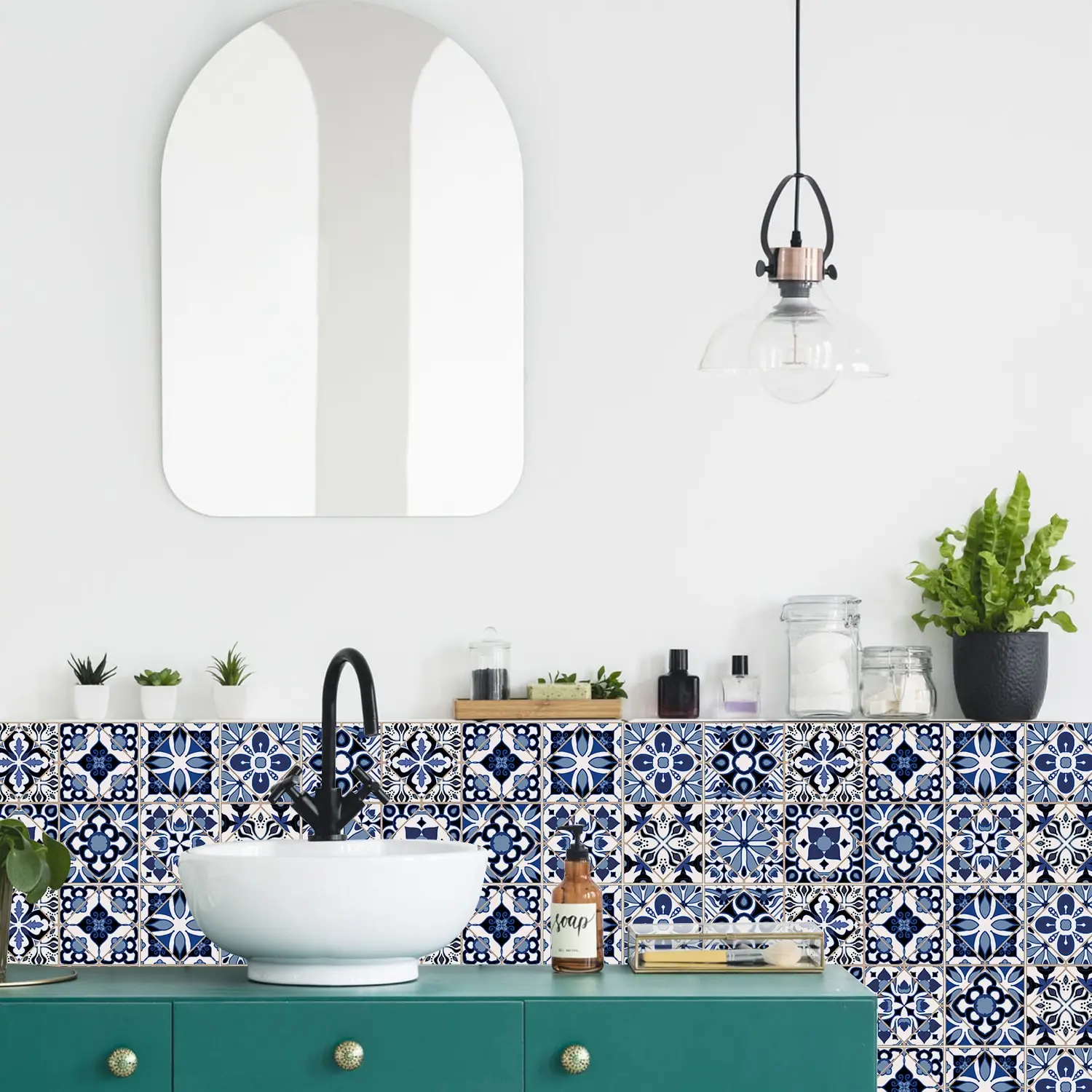 24 Pieces of Mandala Retro Pattern Glossy Self-adhesive Tile Stickers for Kitchen and Bathroom Removable Waterproof Wall Sticker