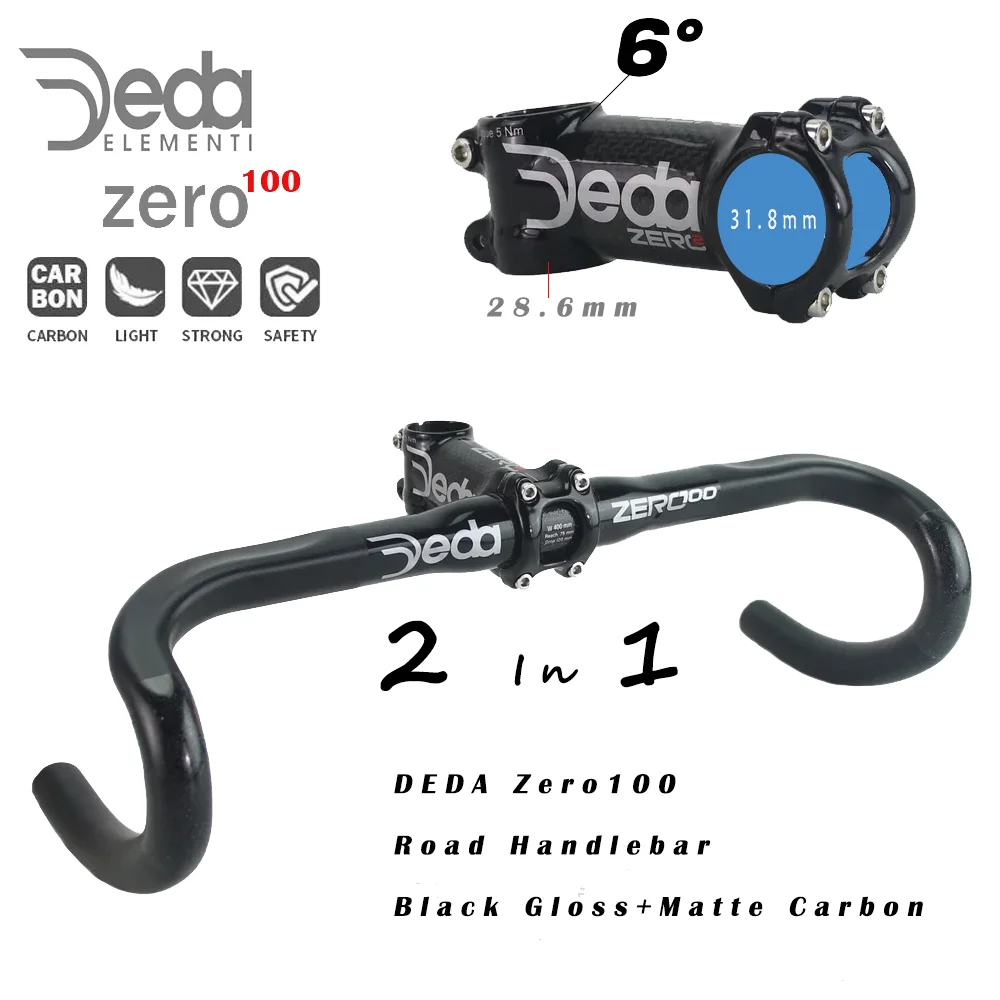 

DEDA Zero100 Road Handlebar Black Gloss+Matte Carbon Fiber 31.8mm Road Bike Handlebar Drop Bar Bicycle Accessories with Stem