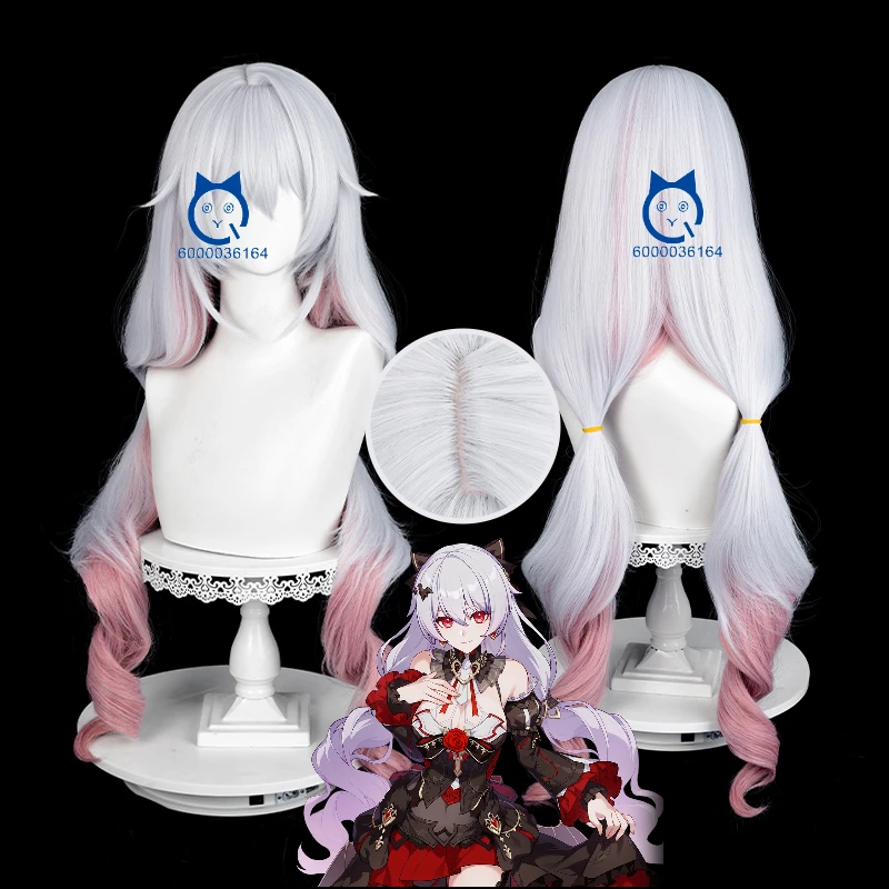 Honkai Impact 3 Theresa Apocalypse Cosplay peluca 90cm plata blanco rosa gradiente peluca Cosplay Anime Expo sintético resistente al calor