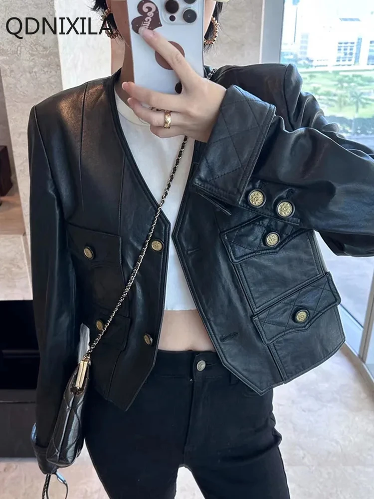 High End Imitation Sheepskin，Women's Leather Jacket，New in Outerwears，Sheepskin Coat，Xiaoxiangfeng，fashion Short Jackets，top