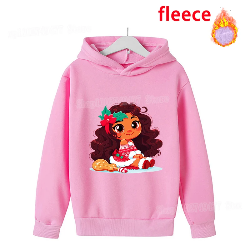 New Disney Moana Princess Children's Hoodie Set Cartoon Cute Sportswear Autumn/Winter Plush Warm Top Casual Loose Clothing