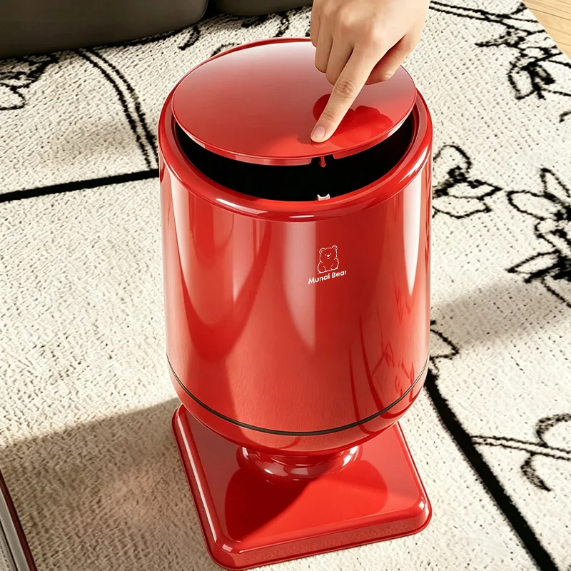 Tall Goblet Trash Can Large Capacity Living Room Movable Wheels No Bending Press Open Lid No Bending Required Multifunction Bin