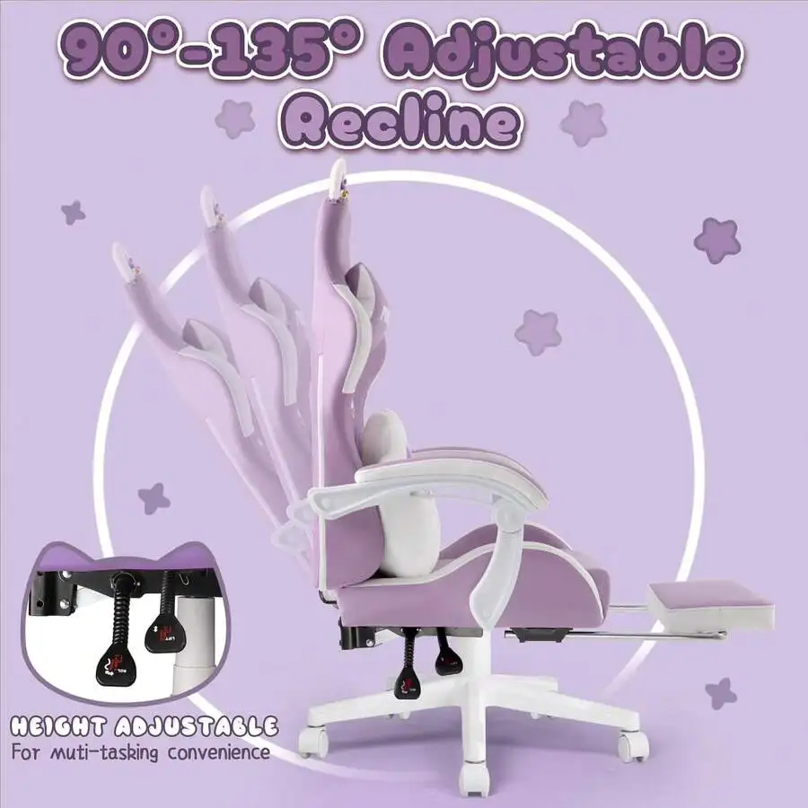 Pink Gaming Chair With Linked Armrests, Ergonomic Computer Office Chair With Lumbar Support And Footrest , Ergonomic Reclining V view 5