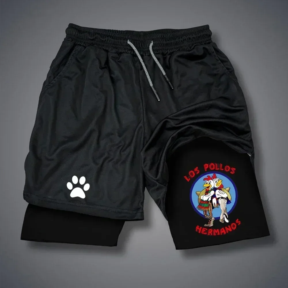 LOS POLLOS Basketball Shorts Hermanos Funny Shorts Summer Quick Drying Brothers Double-deck 2 in 1 Shorts Sportwear Thin Pants