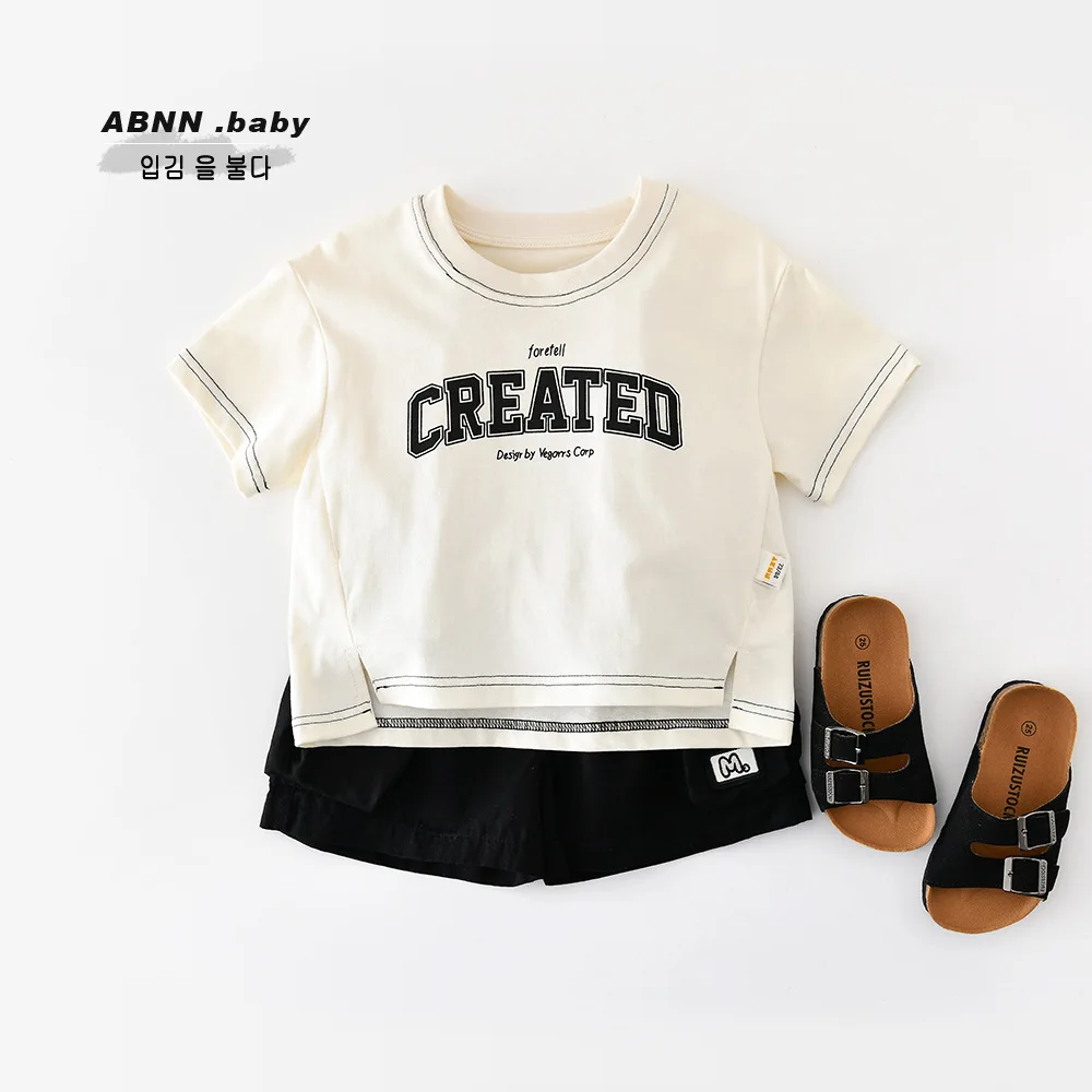 

2026 New Kids Boys Summer Thin Cotton Letter Print T-Shirt Soft Breathable Short Sleeve Tops Fashion Casual Toddler Daily Wear