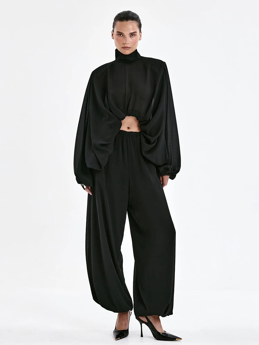 

Marthaqiqi Winter Female Nightgowns Set Long Sleeve Sleepwear Turtleneck Pajamas Crop Top Nightie Pants Fashion Nightwear Suits