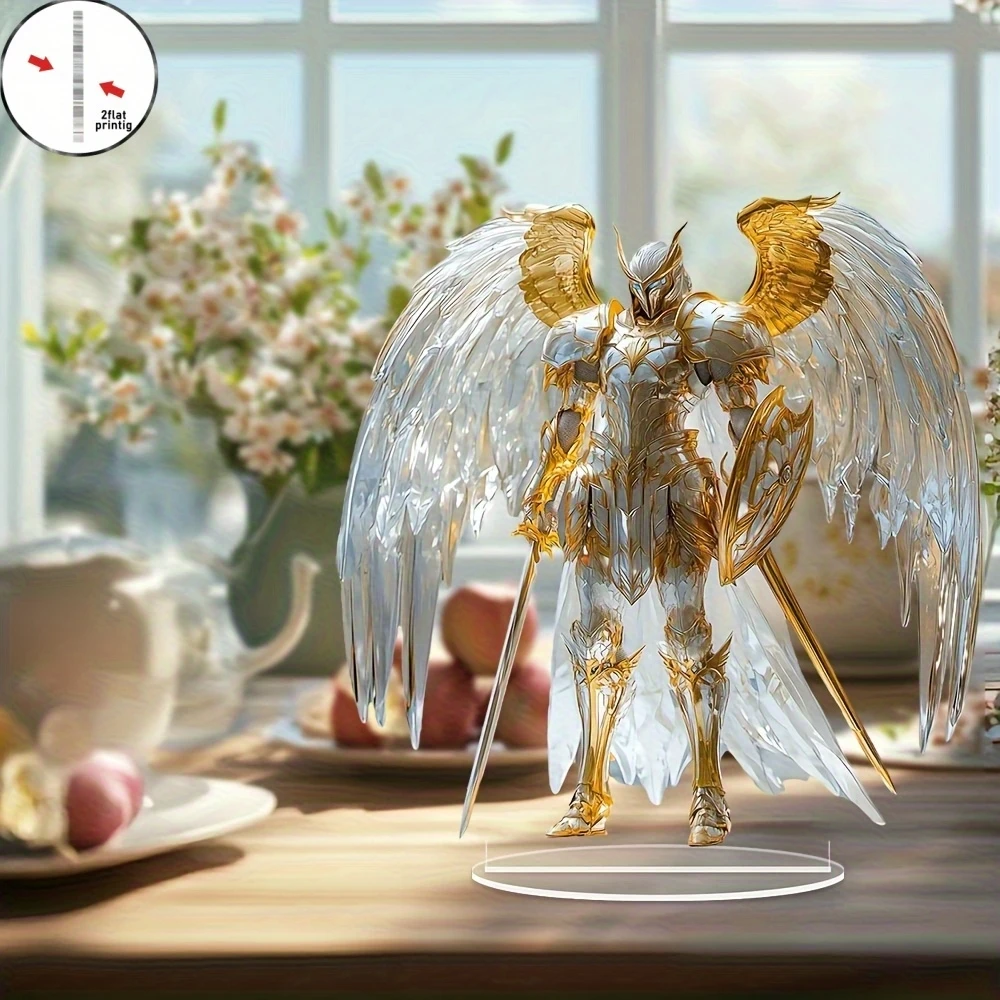 8in Golden Angel Anime Guardian Deity Acrylic Figurine 2D Desktop Bedroom Office Colorful Photography Prop Decoration Gifts Toy