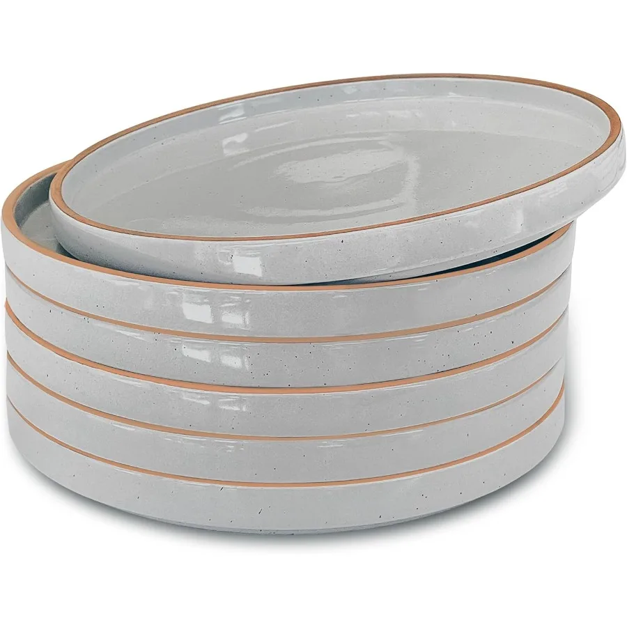 

Ceramic Flat Plates Set of 6 8 in for Dessert Salad Appetizer Small Lunch Serving Microwave Oven and Dishwasher Safe with Scrat