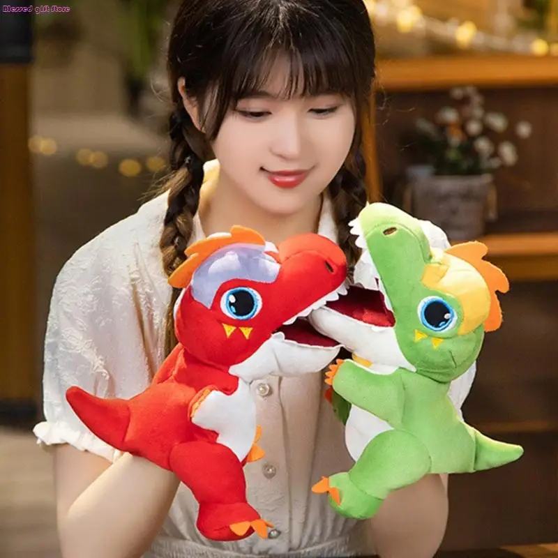 D0JC Dinosaur Plush Toy Green Hand Puppet voor creatief rollenspel zacht knuffels Childrens Educational Pretend Game