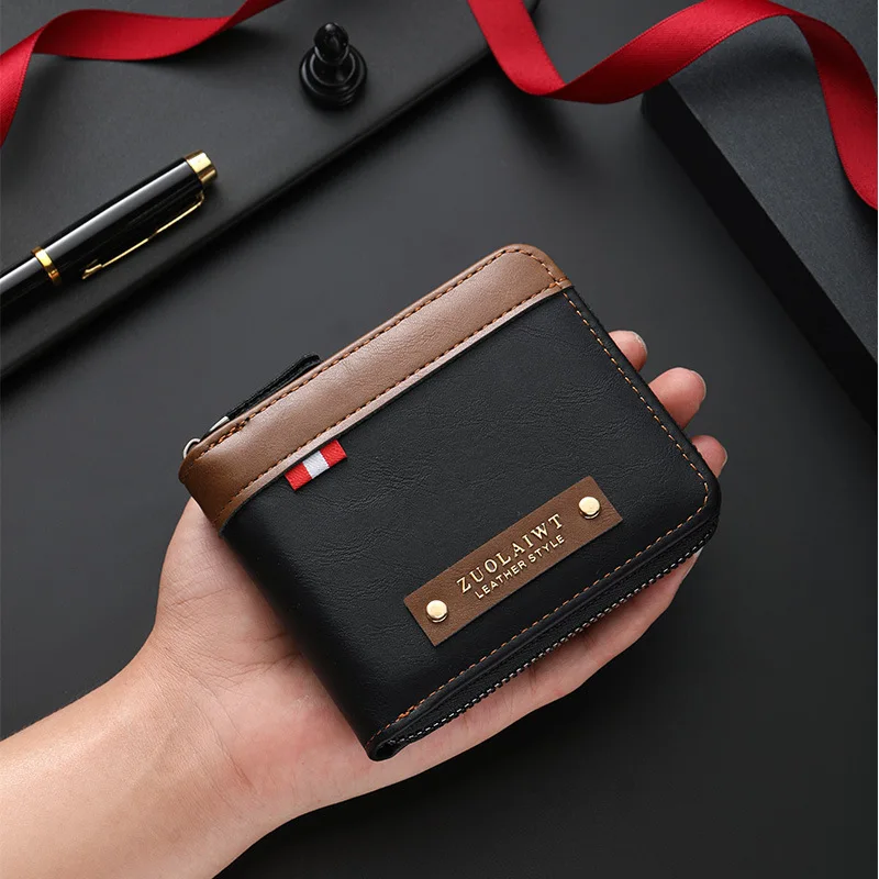 Men's Retro Short Wallet, Multi Functional Splicing Color Three Fold Wallet with Hidden Small Pocket, Ideal for Daily Casual Use