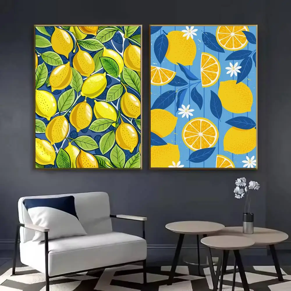 Citrus Floral Pattern Poster Waterproof Sticky Wall Art Print For Bedroom Living Room Hallway Bar Home Decor