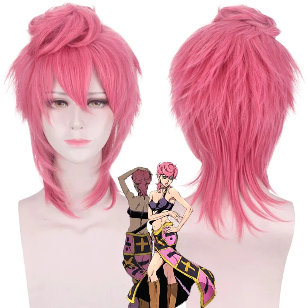 

JoJo Golden Wind Trish Una Косплей Парик Розовые Волнистые Волосы Giorno Команда Аниме Костюм Парик