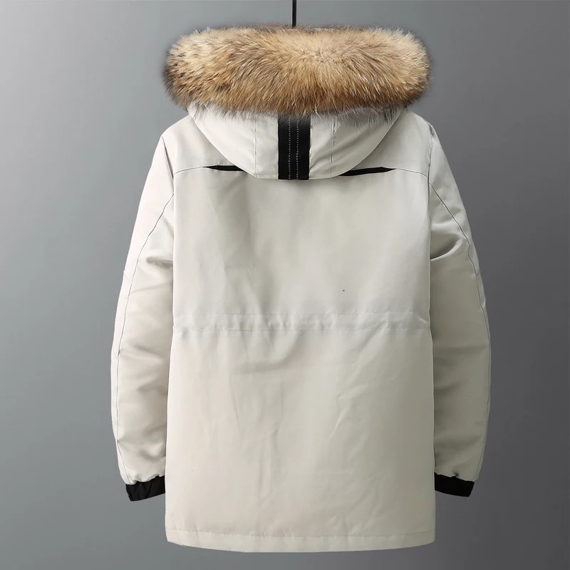 Kurtki zimowe z futrzanym kołnierzem Męska kurtka parka z kapturem Outdoor Gruba ciepła biała kurtka puchowa Jaquetas Masculina Inverno