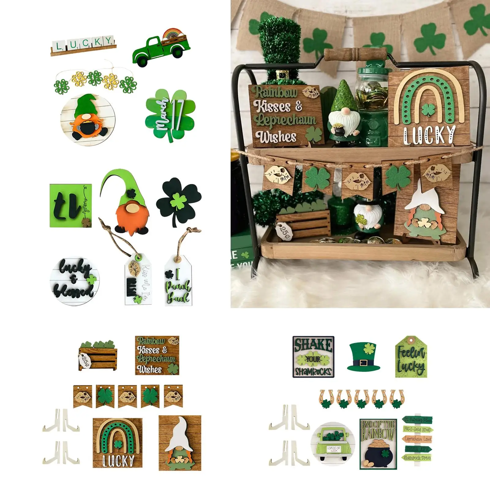 St Patrick Day Wooden Gnome Sign Decorations for Tiered Tray Table Art Craft Home Office Cafe Restaurant Holiday
