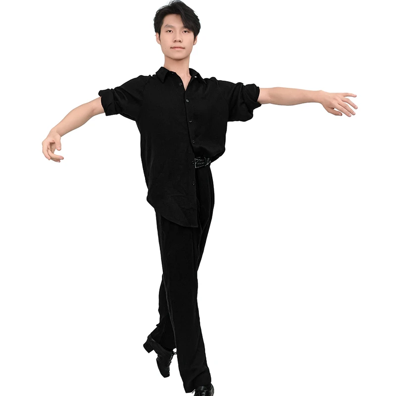 ชุดเต้นลาตินใหม่ปี 2025 สำหรับผู้ชาย เสื้อผ้าลินิน กางเกงลาติน ชุดเต้นชาช่า รุมบ้า แทงโก้ สำหรับผู้ใหญ่ ชุดเต้นลาตินชาย รุ่น DQS20585