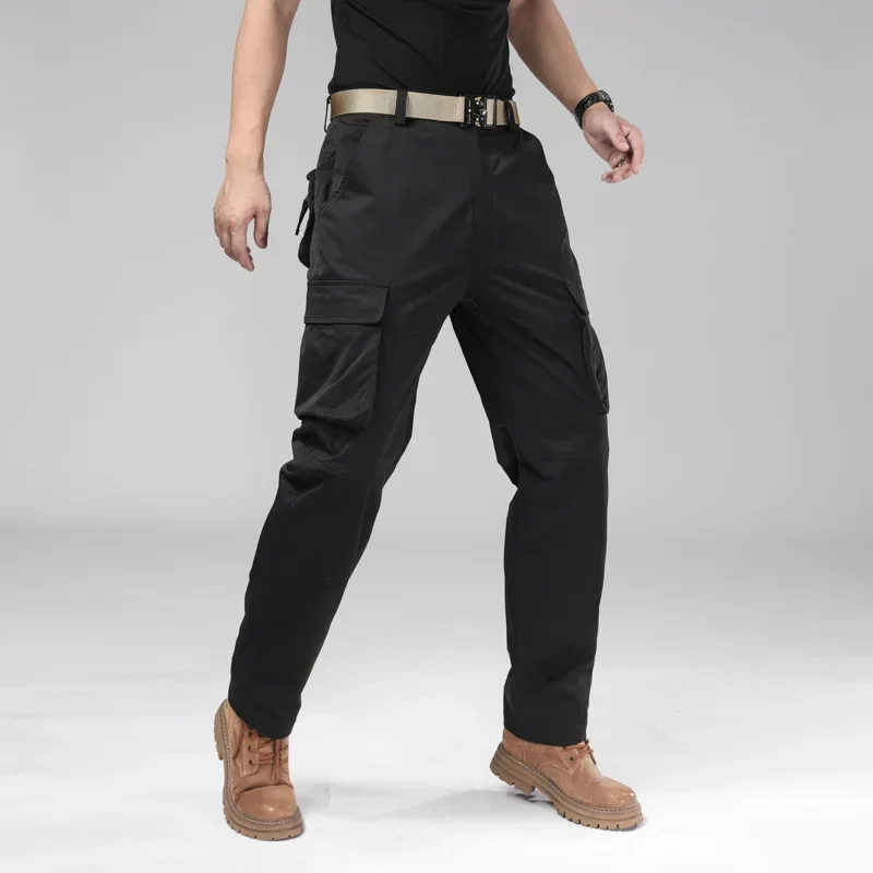 

2025 новые модные мужские повседневные модные однотонные прямые эластичные свободные брюки с несколькими карманами, мужские брюки-карго, одежда