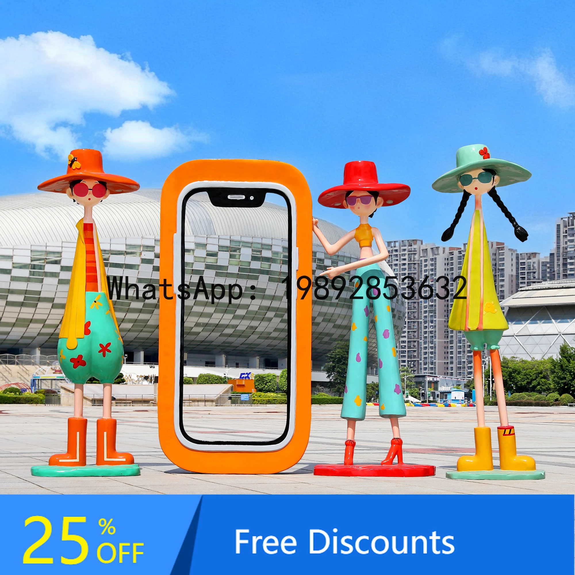 LYY Fashion Girl Fiberglass Figure Sculpture Solar-Powered Large Mall Clothing Store Decoration