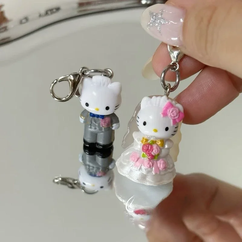 2 Stück Hello Kitty Schlüsselanhänger, süßer Katzenanhänger, Handyanhänger, Hochzeitsbegleiter, Geschenk für Paare – Detail 2