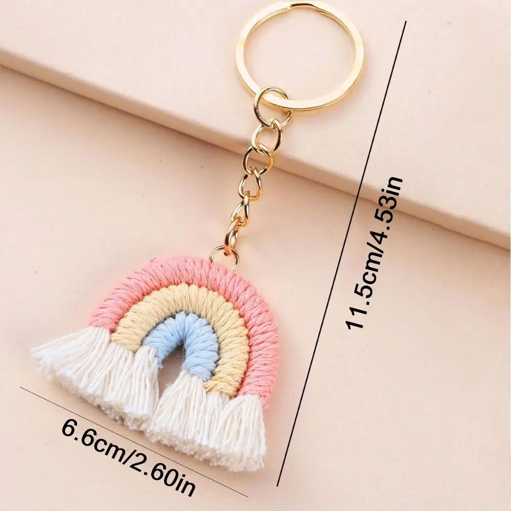 شرابات قلادة ثلاثة ألوان قوس قزح مفتاح سلسلة أزياء لطيف اليدوية المنسوجة حلقة رئيسية دائم جميلة محبوك قوس قزح المفاتيح