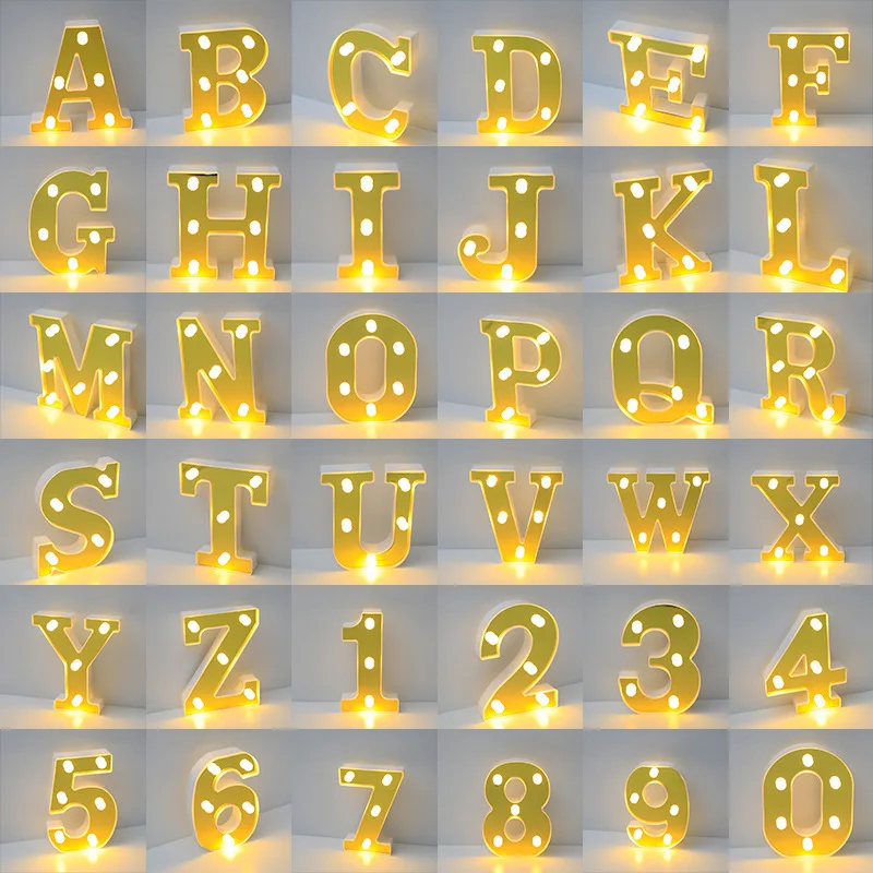 Gold LED Letter Light Alphabet Luminous Number Lamp Light Up Letters Night Light for Confession Proposal Home Bar Decoration