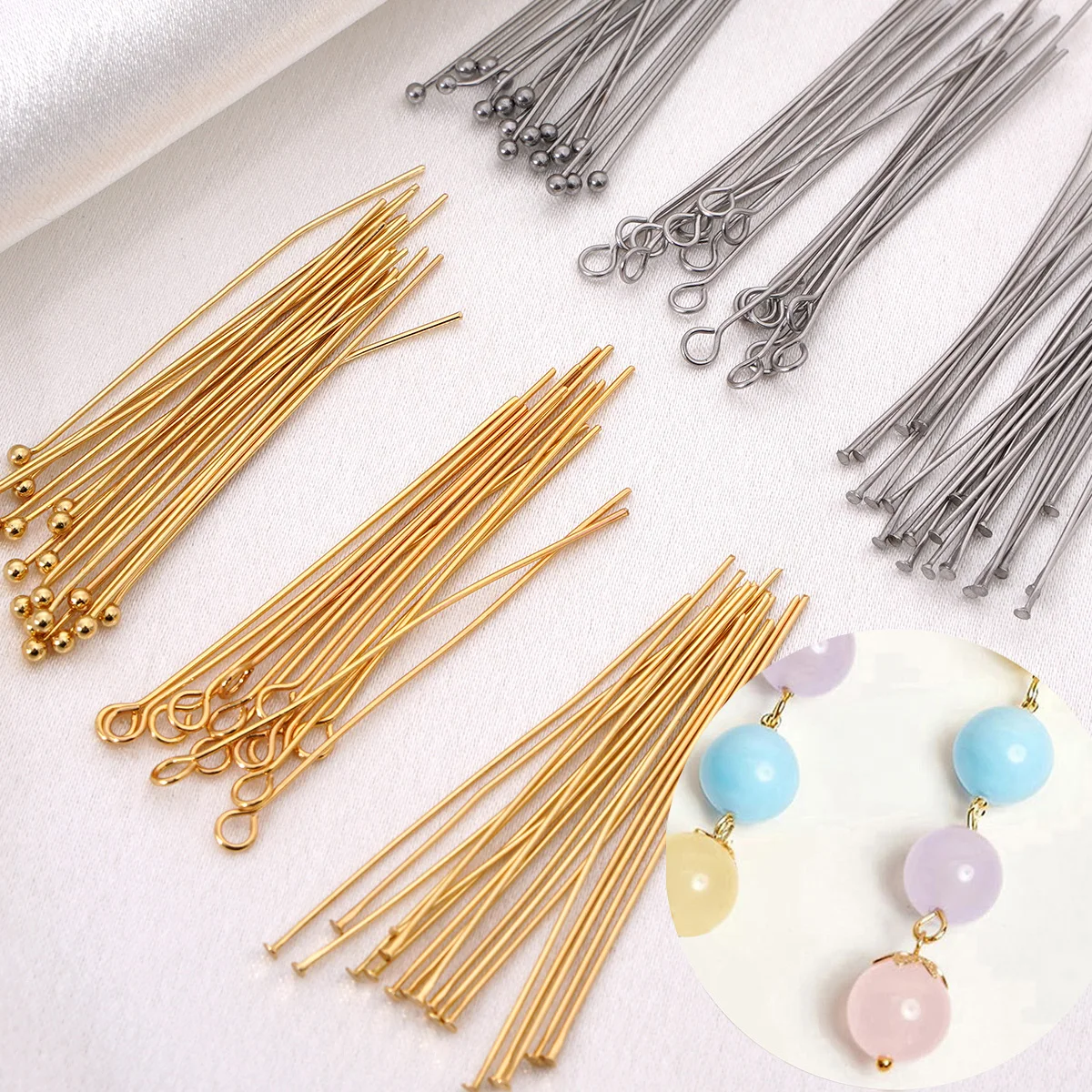 50-100pcs Stainless Steel Heads Eye Flat Head Pins Gold Plated Ball Head Pins For Jewelry Findings Making Accessories Wholesale