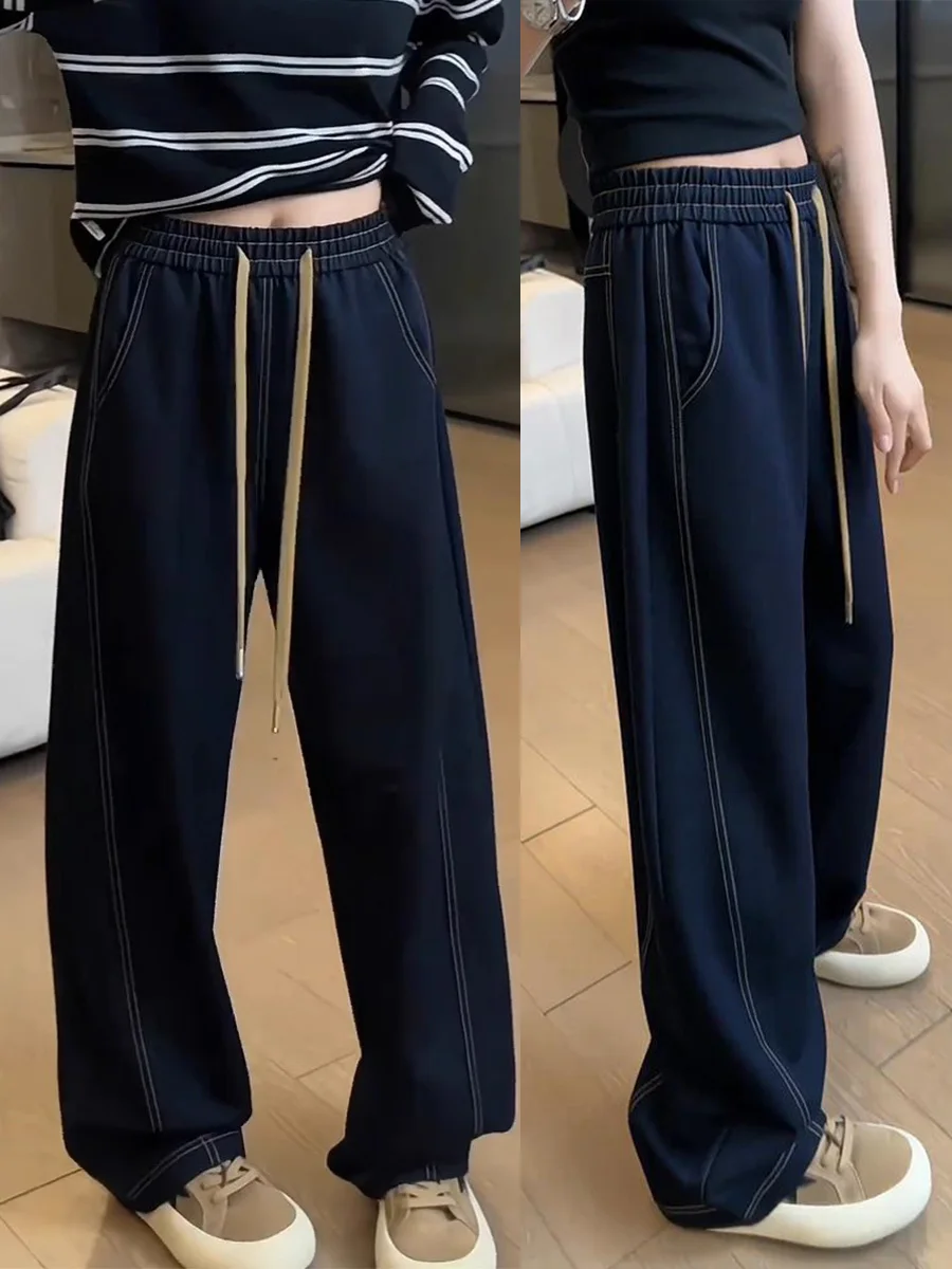

Drawstring Wide Leg Denim Jeans Women's New Style Pear Shape Floor-Length Pants plus Size Loose Slimming Banana Pants