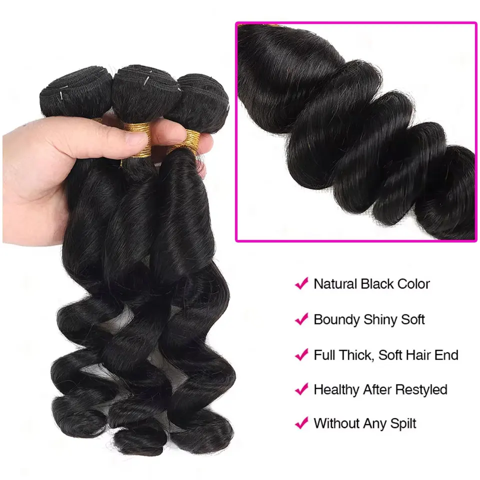 Loose Wave Bundle Human Hair Weave Unprocessed Virgin Weave Hair Wavy Human Hair Weft Big Loose Spiral Wand Curls Soft Real Hair