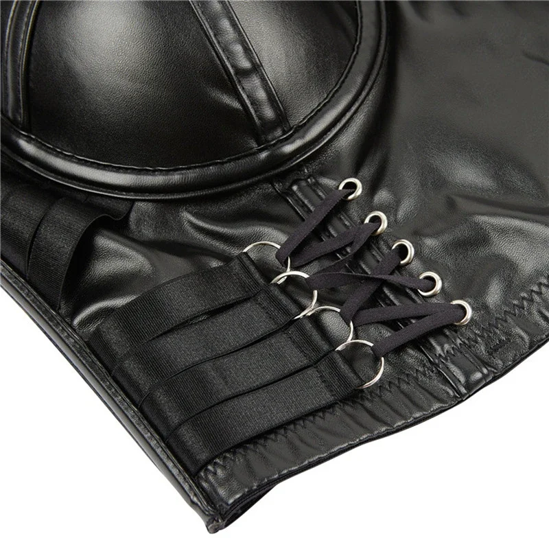 Korset Wanita Crop Top Gothic Bra Push Up Bodice Hitam Leopard Kulit Imitasi Camis Corselet Fashion Streetwear