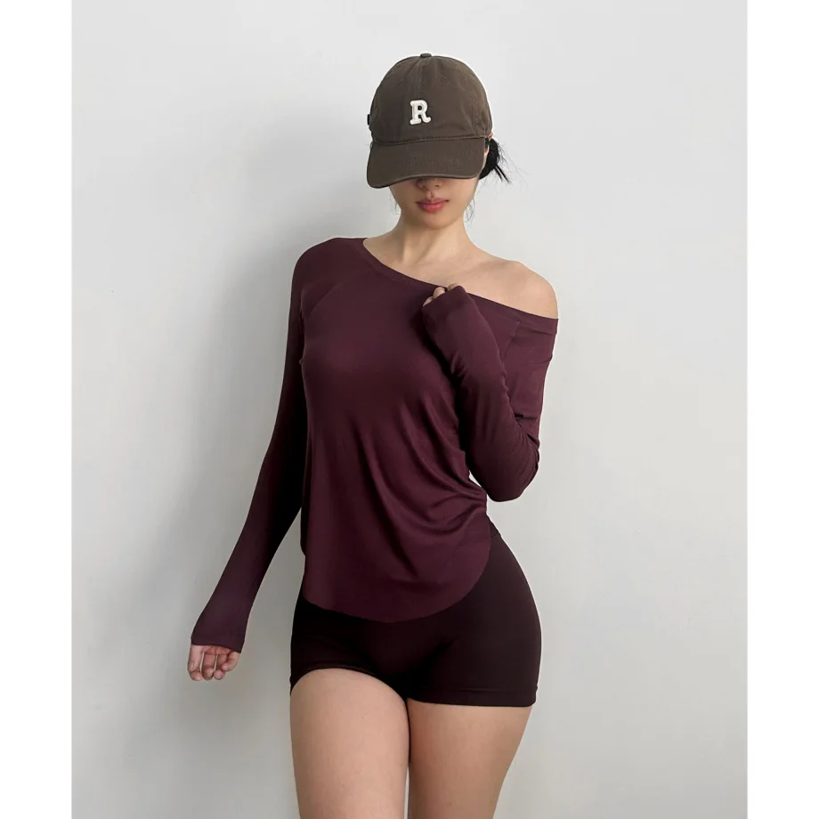 Loose Women Yoga Long Sleeve Width Collar Off-shoulder Top Different Styles Sports Gym Fitness Workout Comfortable  T-shirts