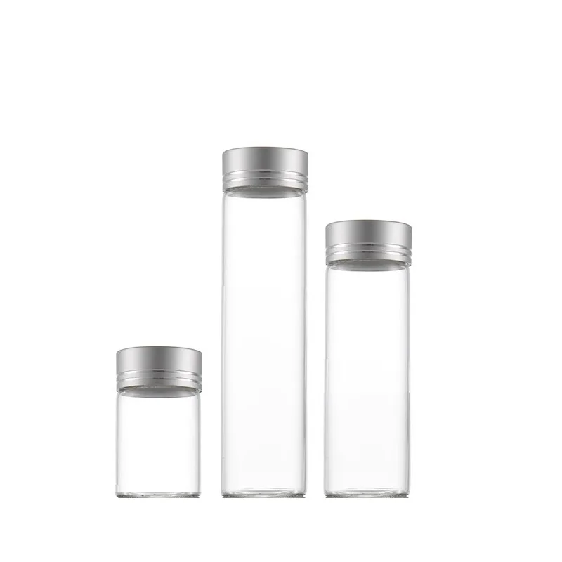 Transparent Glass Bottle Dia.30mm 15ml 25ml 30ml 40ml 50ml Silver Line Screw Lid Empty Essential Oil Vials Sample Refill Bottles