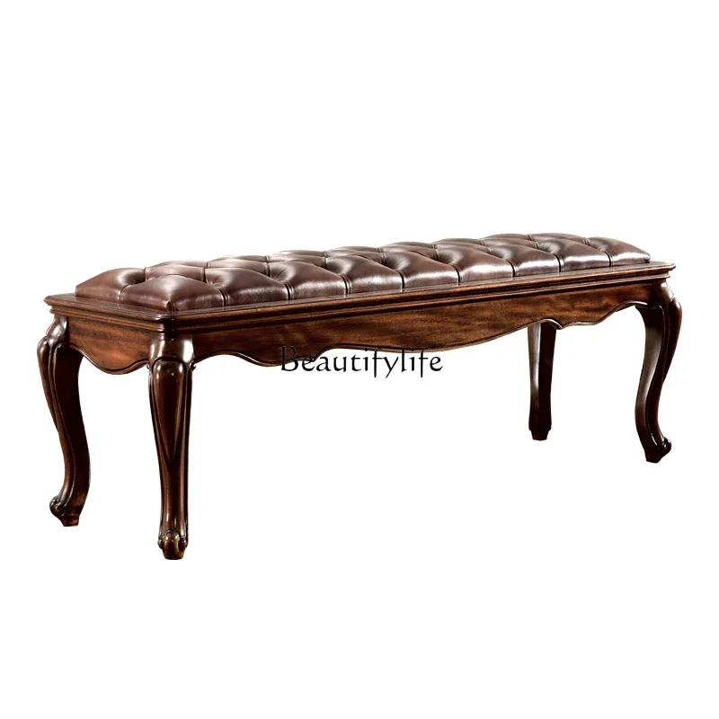 

35-*All solid wood, black walnut bedside stool, leather oil wax leather bedside stool