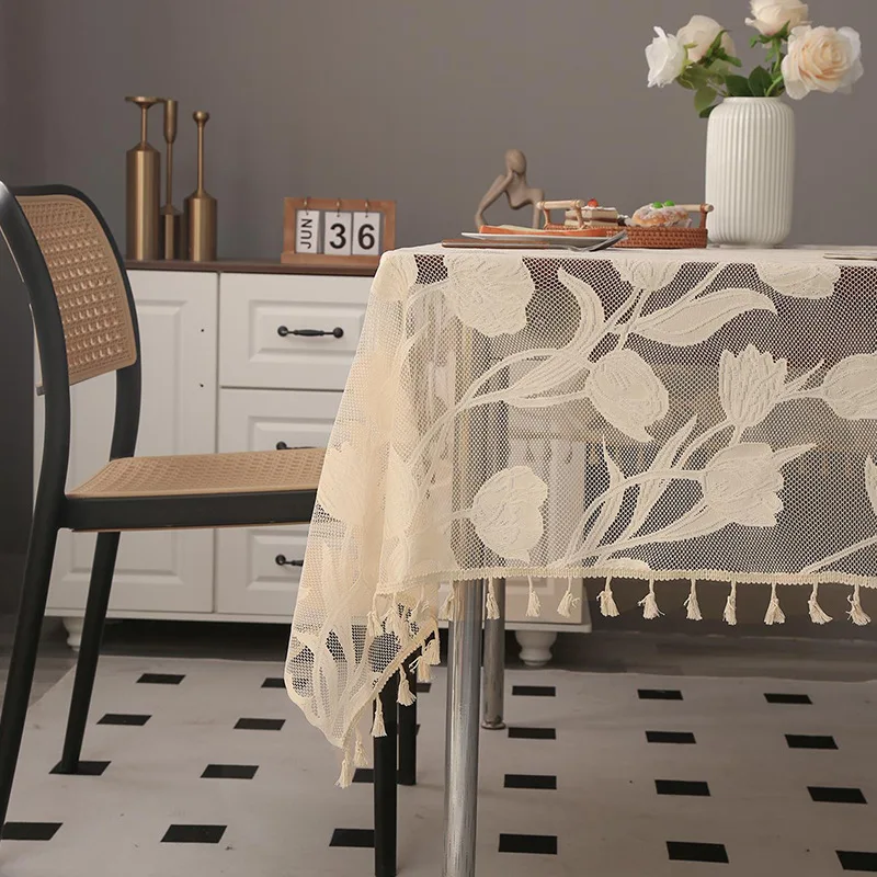 Crochet Hollow Tablecloth Flower Pattern Rectangle Table Cloth for Table Living Room Home Decoration Cover Cloth Mat