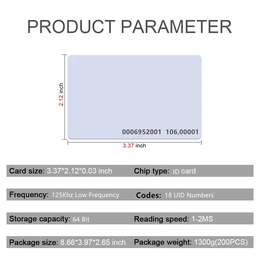 5P 125Khz RFID Proximity Cards EM4100 ID Card Low Frequency Smart Tag for Door Entry Access Control Time Attendance, Read only