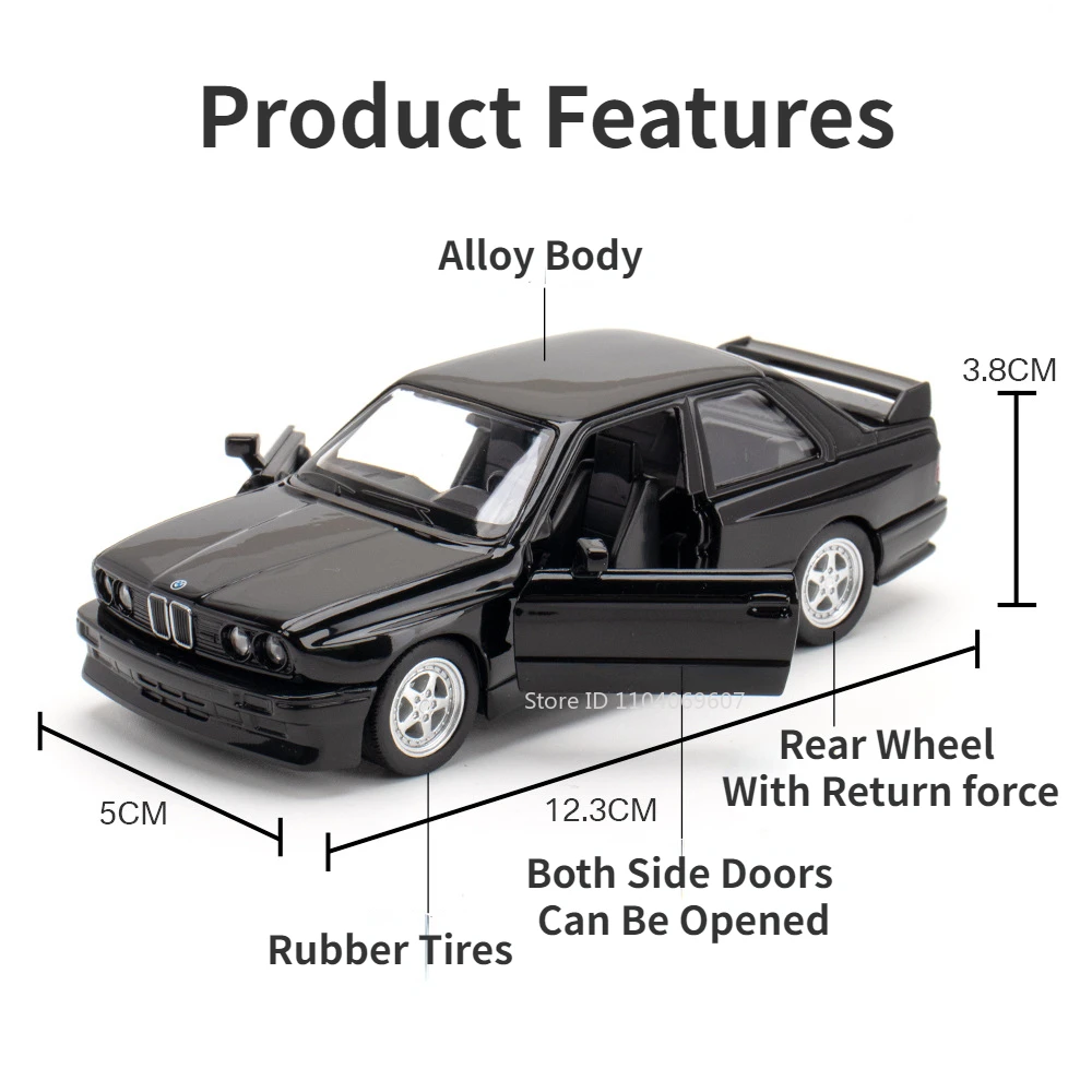 Scale 1:36 BMW M3 1987 Car Model Toy Alloy Diecast Doors Opened Retro Vehicle Models Pull Back Gifts Collection for Children