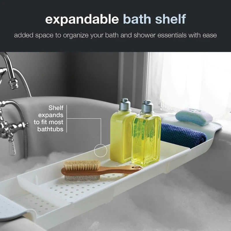 Expandable Bath Tray for Bathtubs Plastic Shower and Bath shelf caddy white Multifunctional bathtub bathroom organizer