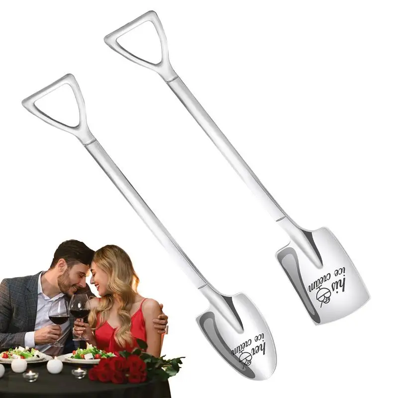 

Ice Cream Scoop Stainless Steel 2X Dessert Spoons Engraved Ice Cream Shovel Spoons For Stirring Mixing Ice Cream Cake