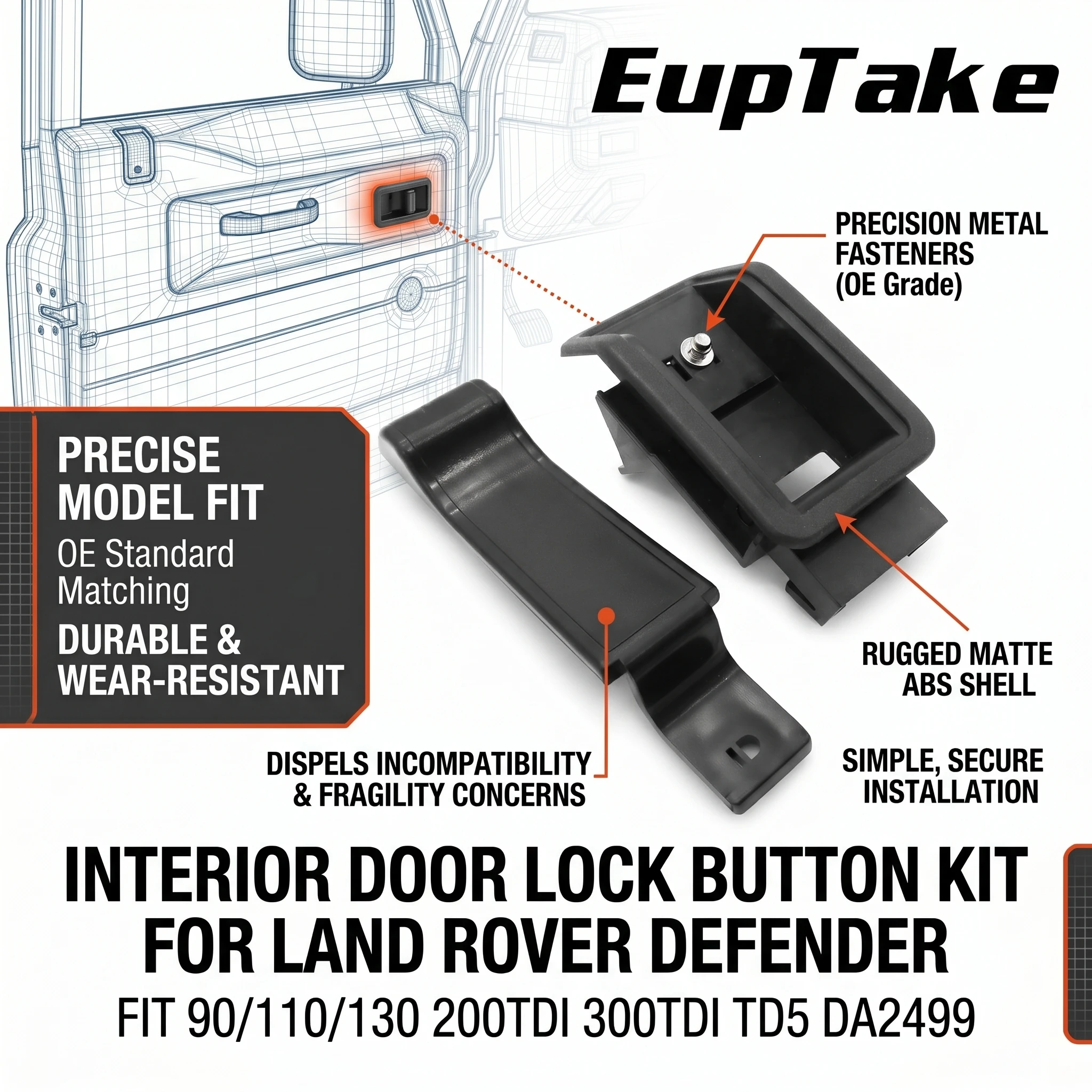 1X/2X/4X Interior Door Lock Button Kit For Land Rover Defender 90 110 130 200TDI 300TDI TD5 DA2499 Replacement Parts