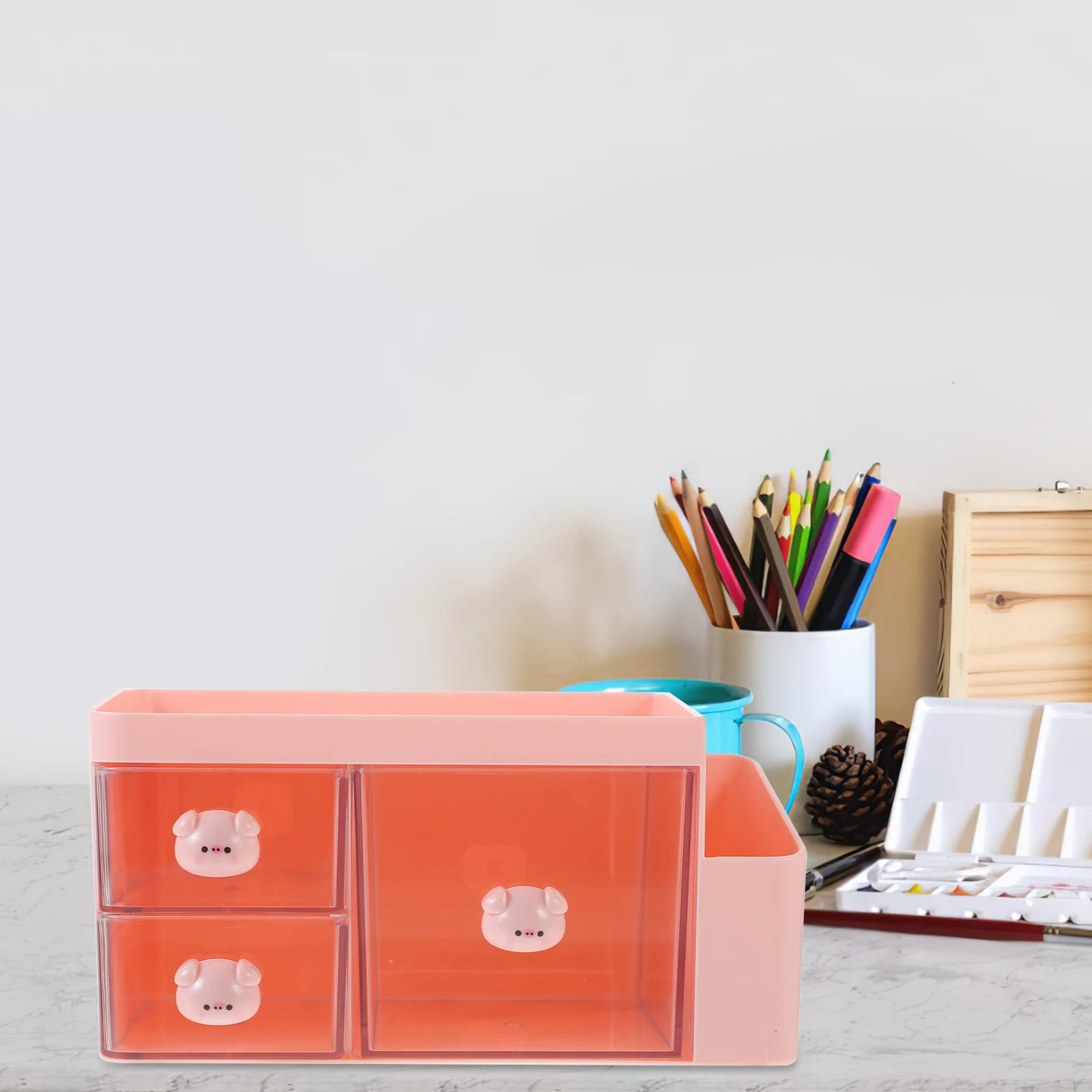 

Desk Storage Box Stationery Organizer 3 Drawers Large Capacity Pen Holder White Plastic Desk Organizers for Office Study Bedroom