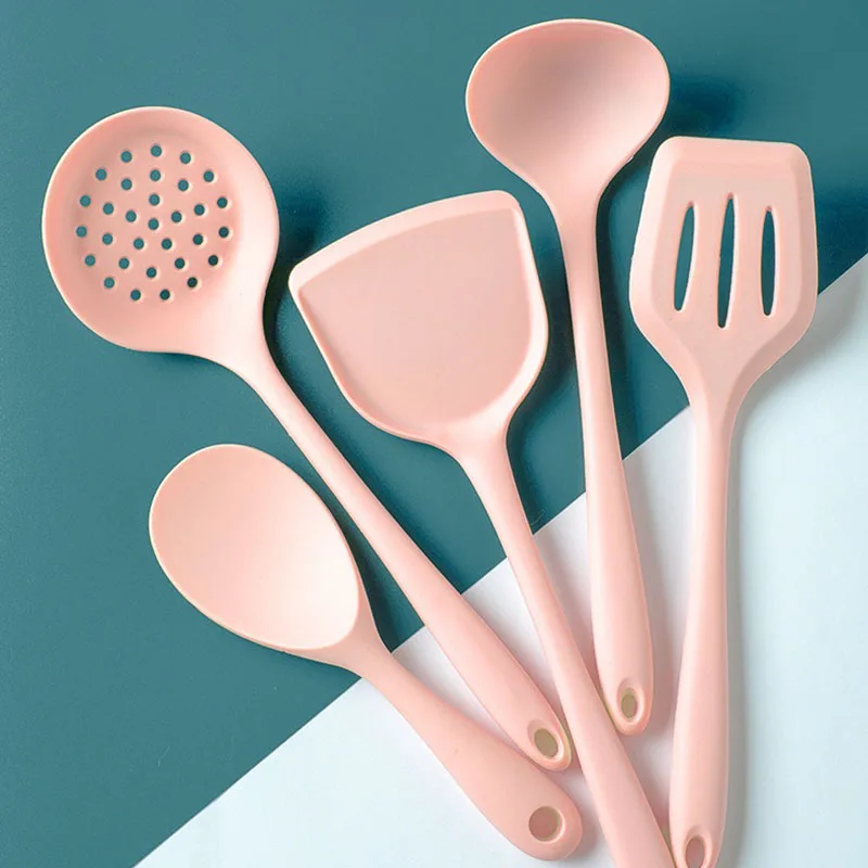 Pink Silicone Kitchenware Cooking Utensils Heat Resistant Kitchen Non-Stick Cooking Utensils Kitchen Spatula Soup Spoon Tools