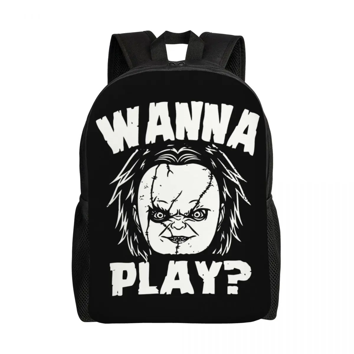 Custom Halloween Horror Movie Wanna Play Backpacks Men Women Basic Bookbag for School College Chucky Doll Bags