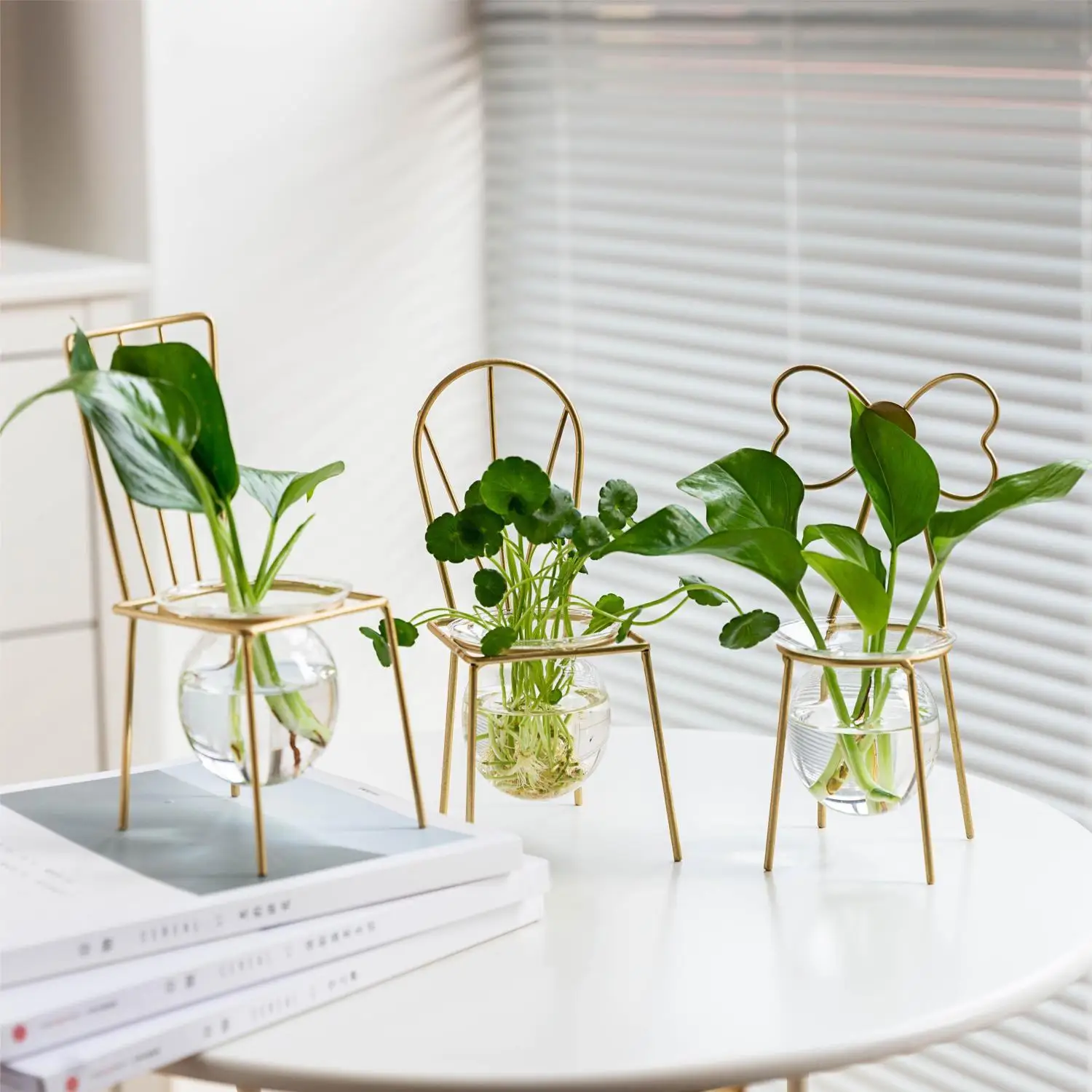 Modern Simple Countertop Hydroponic Vase Wrought Iron Creative Glass Flower Ware Green Plant Ornament Flower Growing Artifact