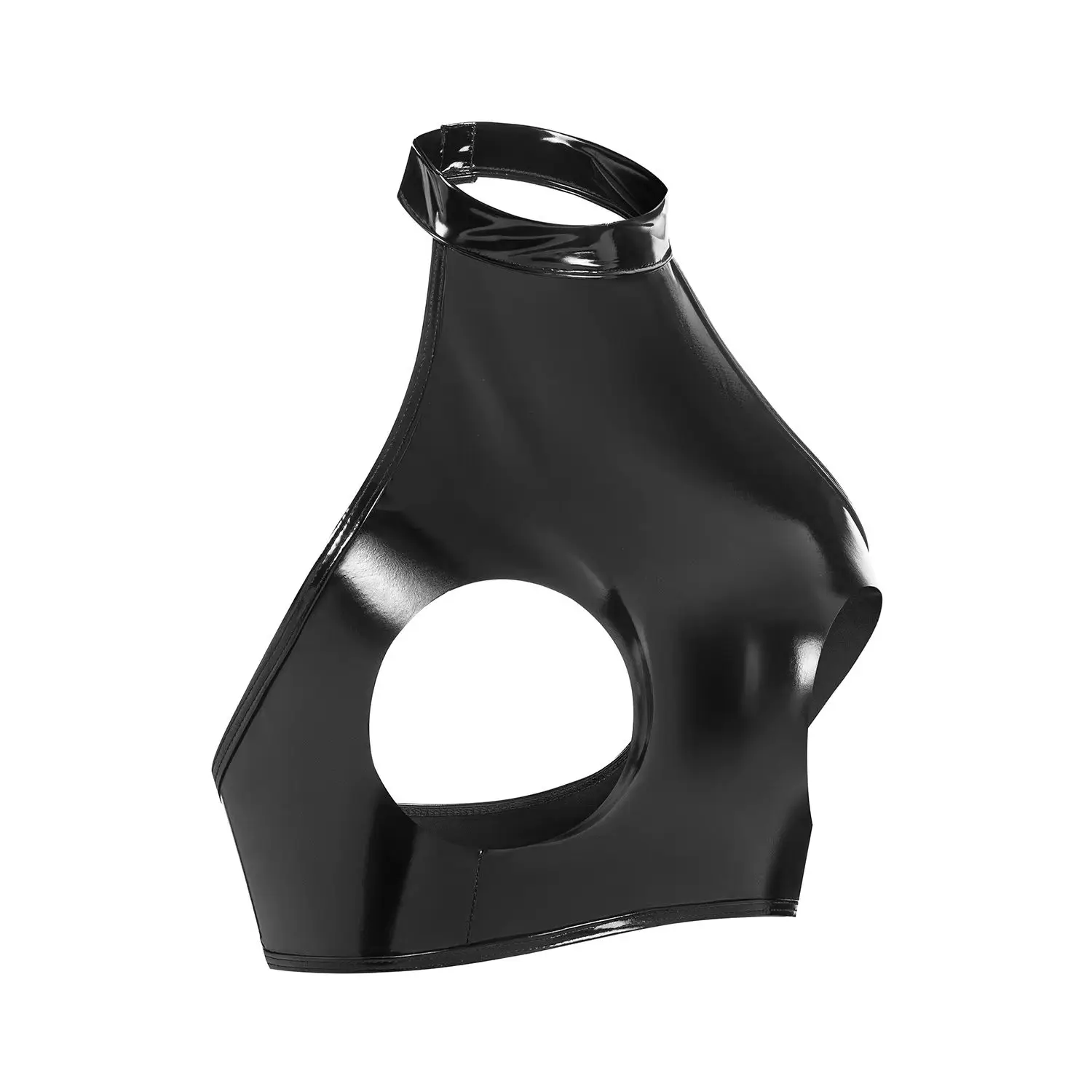 

Женский бюстгальтер с открытой грудью, топы с лямкой на шее, жилет с открытой спиной, выделенный жилет из ПВХ, лакированная кожа, спортивное сексуальное нижнее белье