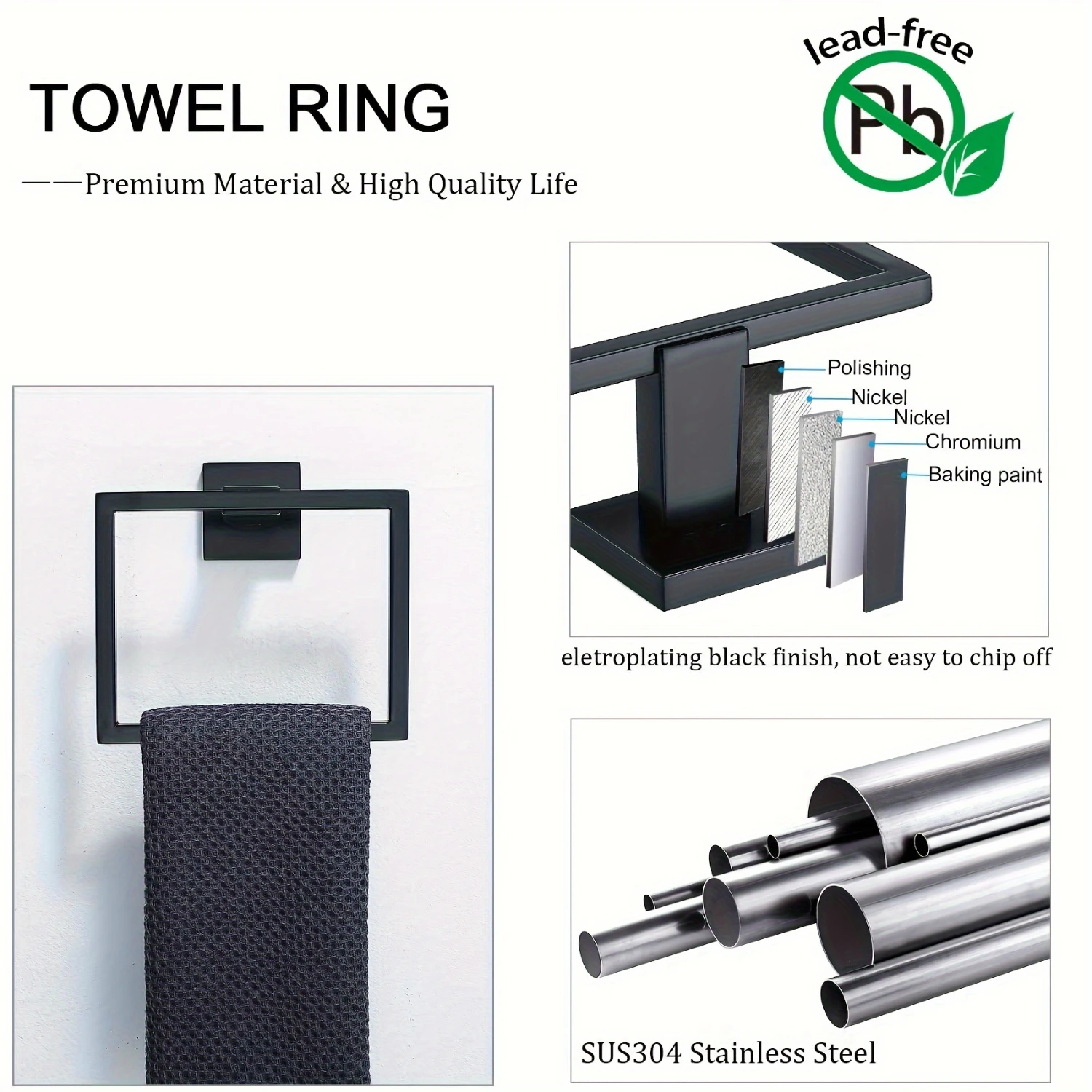 

5 Pieces Bathroom Hardware Accessories Set with Towel Holder, Roll Paper Holder, 2 , Towel Ring