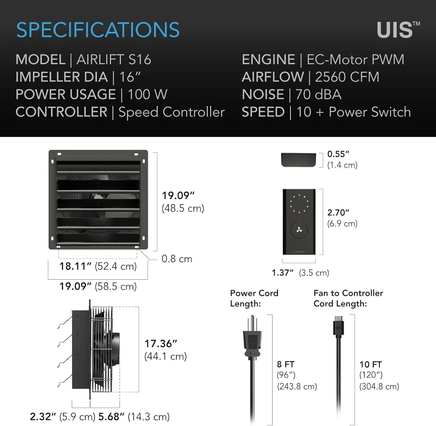 Rana knalpot kipas 16 "dengan 10 kecepatan Controller, EC Motor-dinding Mount ventilasi dan pendingin untuk gudang Attics lokakarya