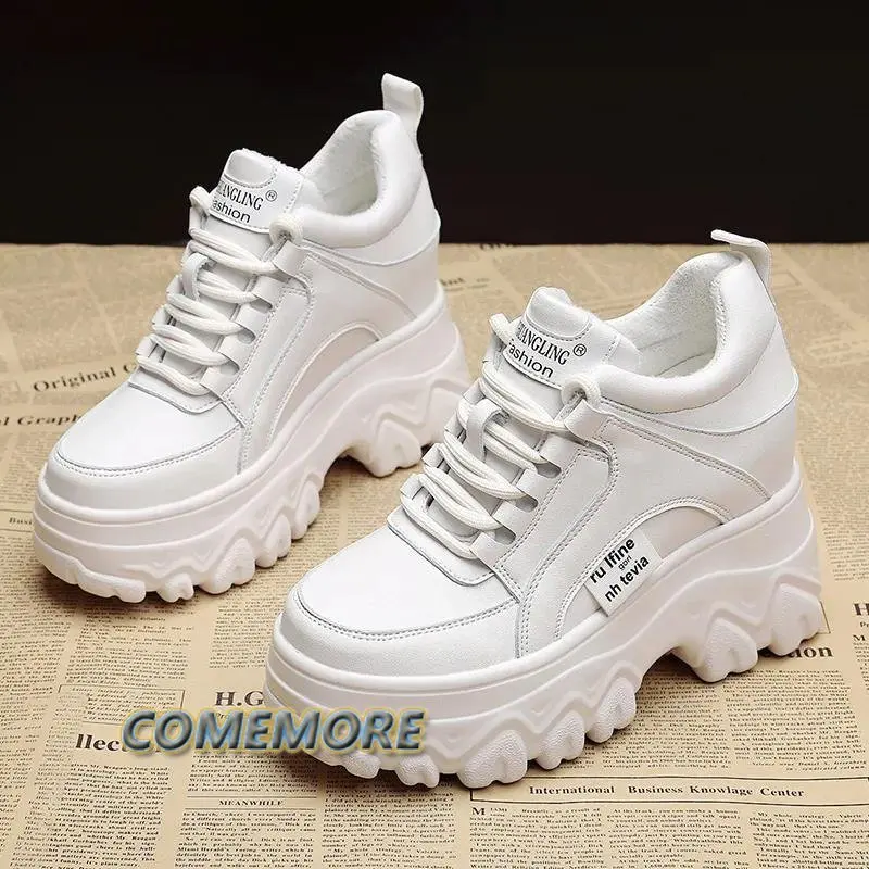 Platform Sports Shoes Fashion Spring Summer Running Shoes for Women\'s Breathable Casual Sneakers Tennis Female Black Lace-up PU