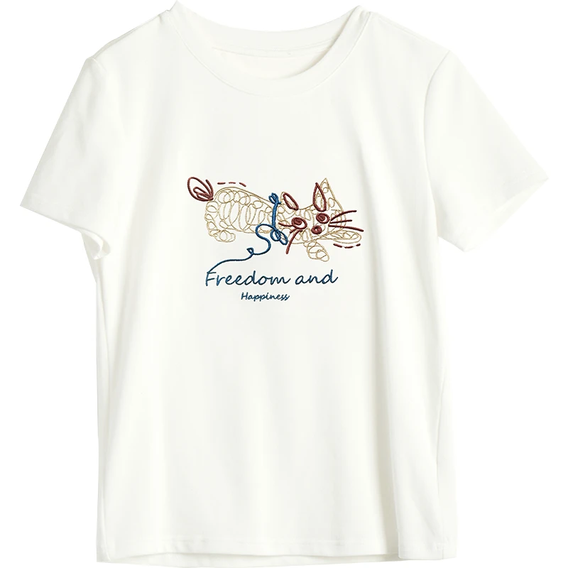 White Embroidery T-Shirt for Women Summer 2026