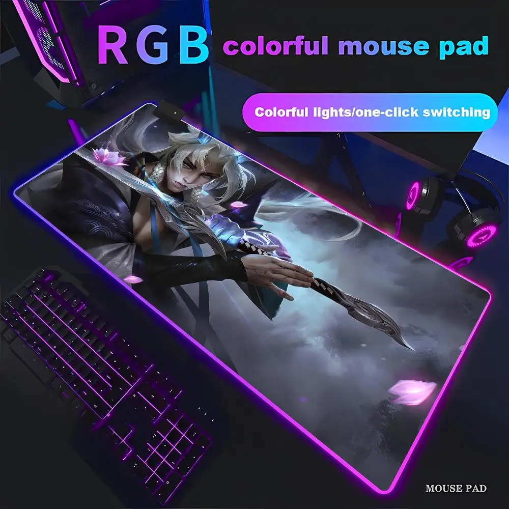 

League of Legends The Unforgotten Yone Games Красивый игровой коврик для мыши RGB HD Gamer Большой светодиодный светильник XXL Коврики для мыши ПК Компьютер
