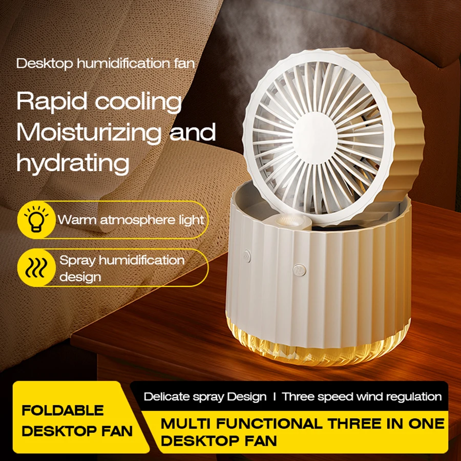 2024 New 400ML Desktop Humidification Fan Portable Air Conditioner Foldable Spray Fan Misting Fan with Atmosphere Night Light